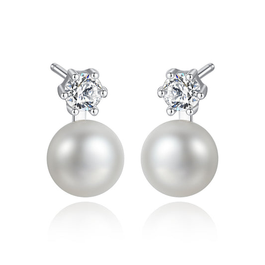 Oceanic Allure: Seashell Pearl Stud Earrings in Sterling Silver