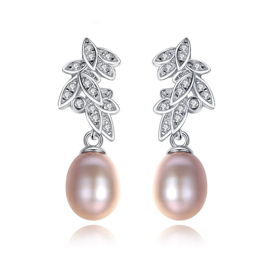 Bohemian Beauty: S925 Silver Feather Pearl Earstuds