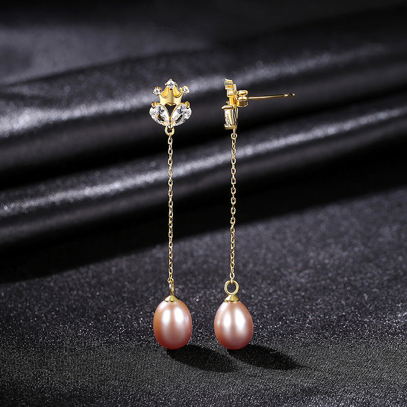 Regal Radiance: Crown Jewel S925 Silver Pearl Earrings