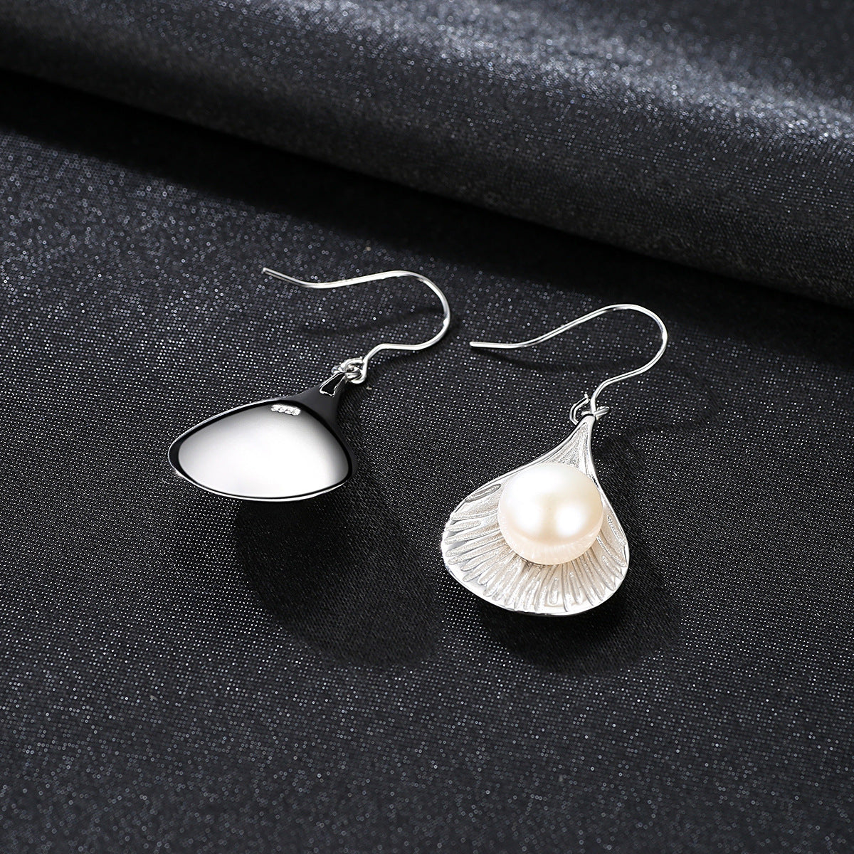 Lunar Luster: S925 Silver Crescent Pearl Stud Earrings