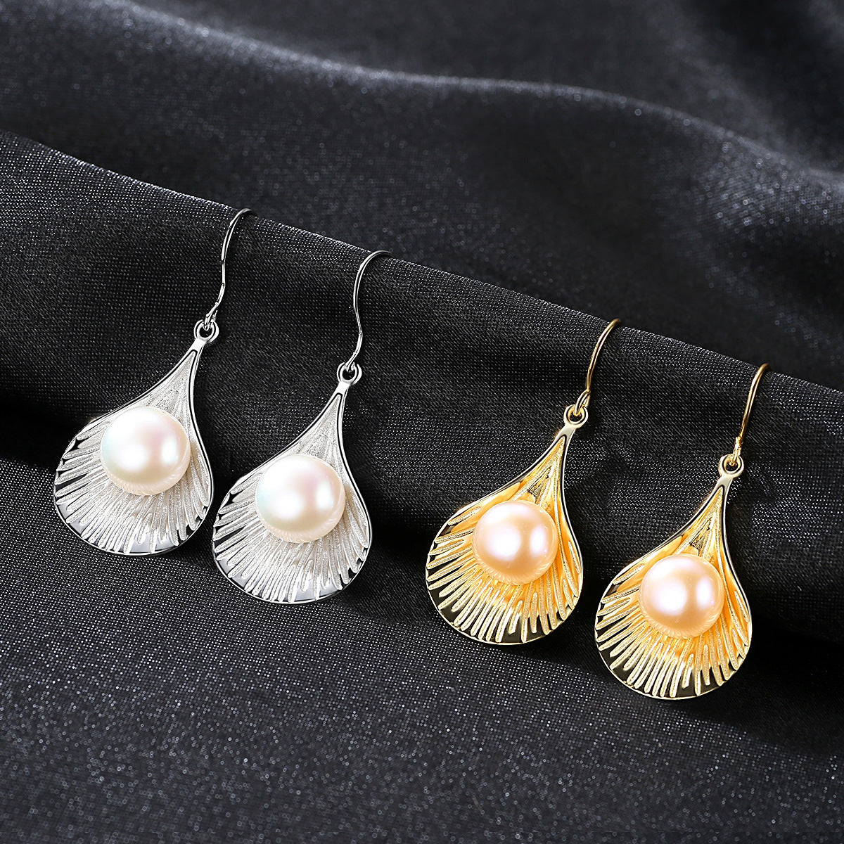 Lunar Luster: S925 Silver Crescent Pearl Stud Earrings